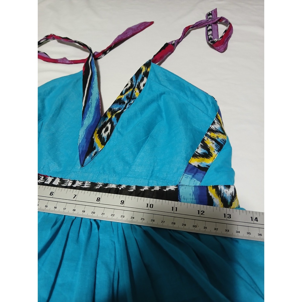 Apollo Womens Turquoise Tribal Ikat Print Halter V-Neck Open Back Maxi Dress M - Picture 9 of 14